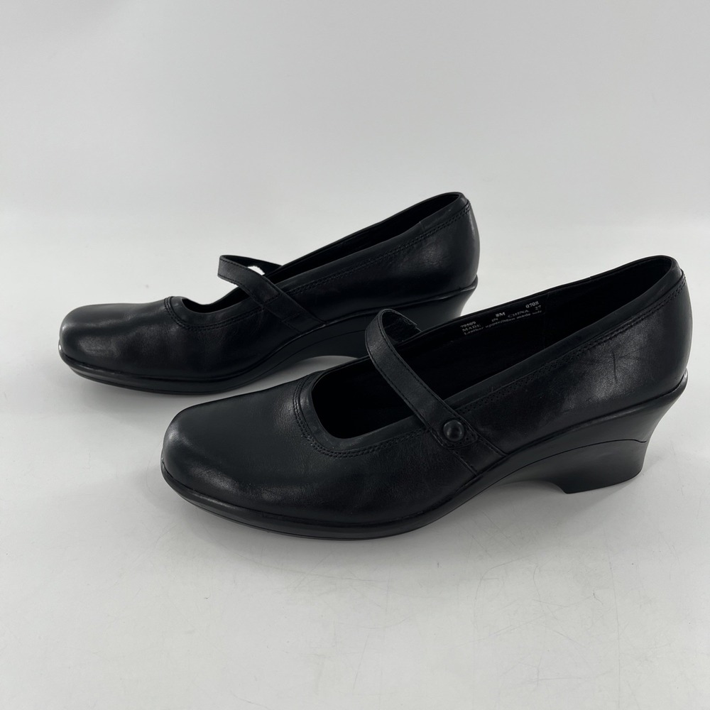 Clarks Leather Mary Jane Pumps Slip On Wedge Heel 8 M Womens Emeraldsea Black - Picture 4 of 16